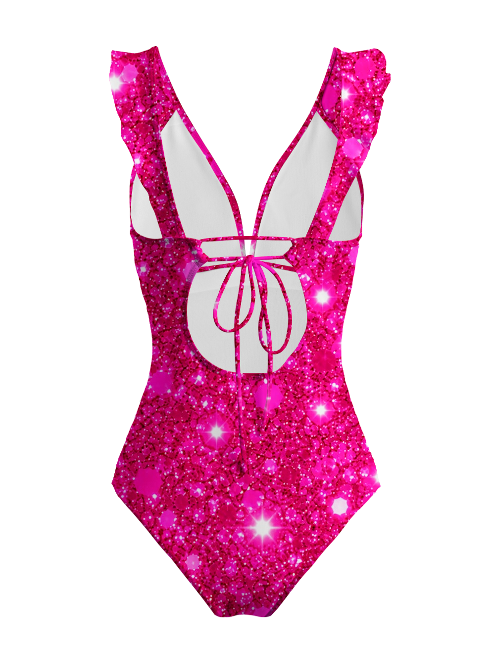 HOT PINK SPARKLE V-NECK ONE PIECE SWIMSUIT