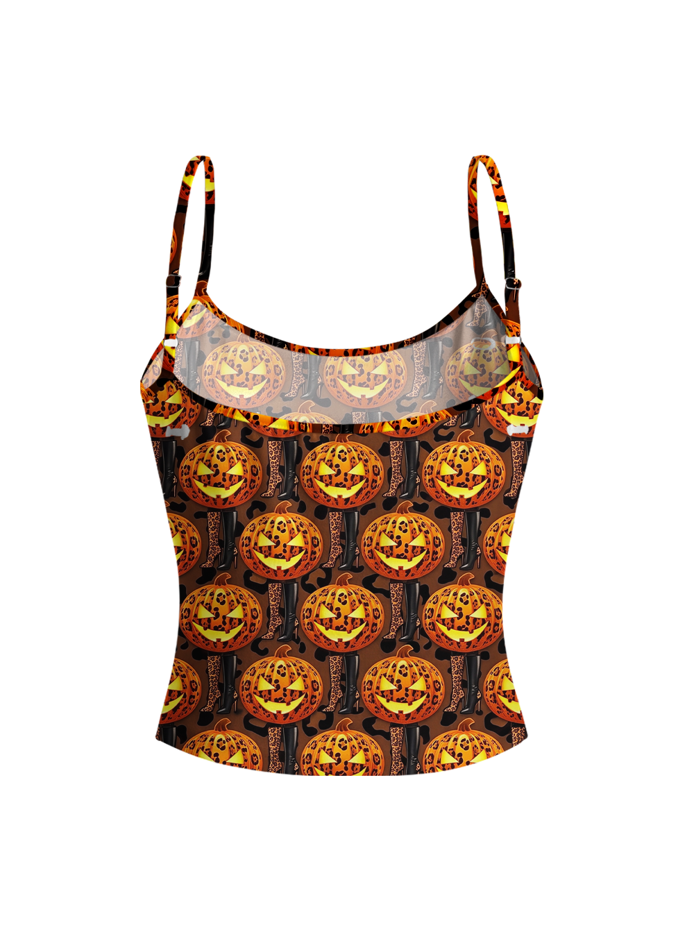 PUMPKIN LEOPARD FULL-PRINT SPAGHETTI-STRAP TOP