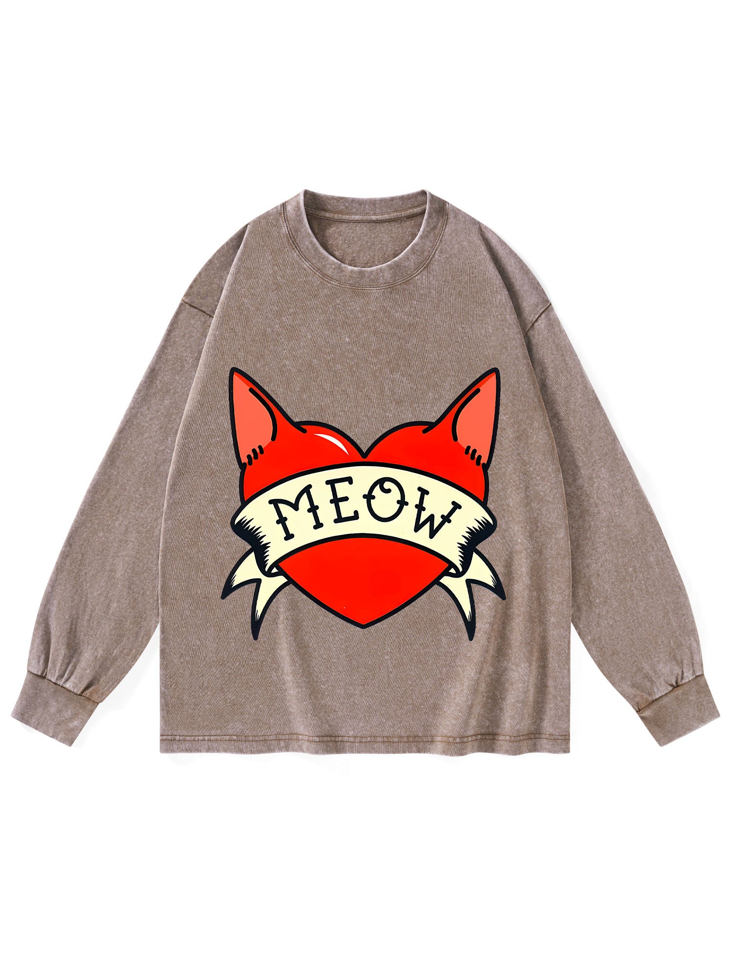 MEOW HEART WASHED LONG-SLEEVE TSHIRT