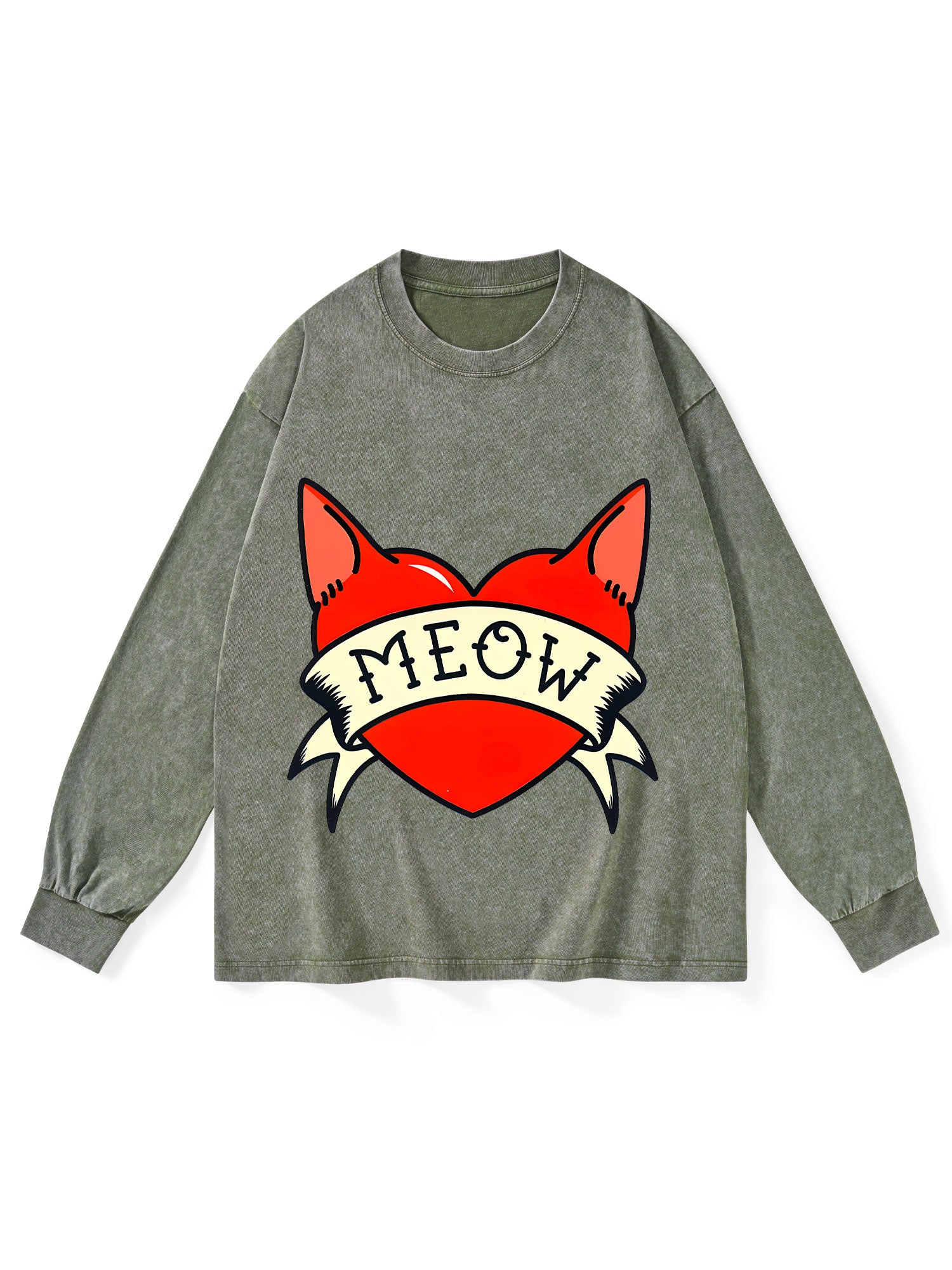 MEOW HEART WASHED LONG-SLEEVE TSHIRT
