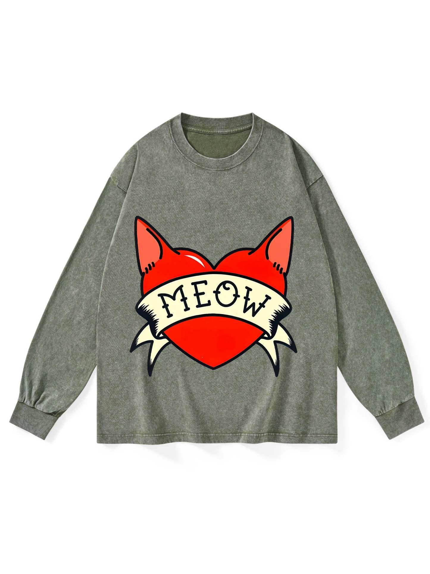 MEOW HEART WASHED LONG-SLEEVE TSHIRT
