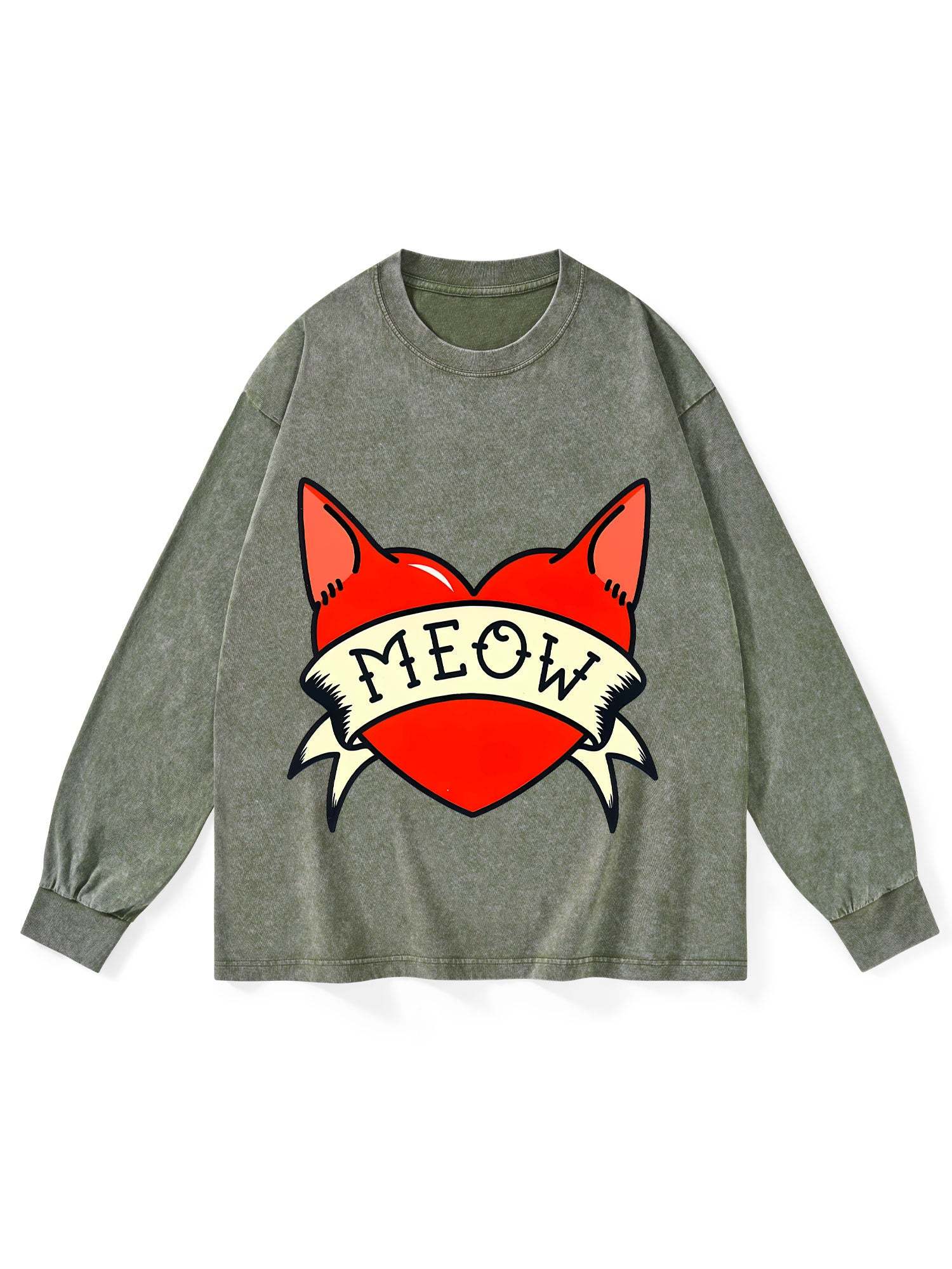 MEOW HEART WASHED LONG-SLEEVE TSHIRT