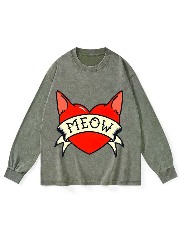 MEOW HEART WASHED LONG-SLEEVE TSHIRT