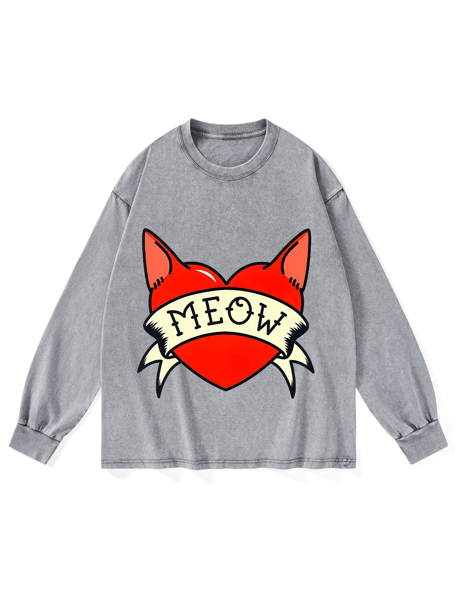 MEOW HEART WASHED LONG-SLEEVE TSHIRT