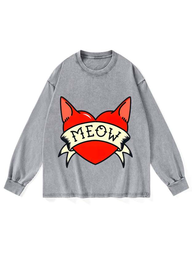 MEOW HEART WASHED LONG-SLEEVE TSHIRT