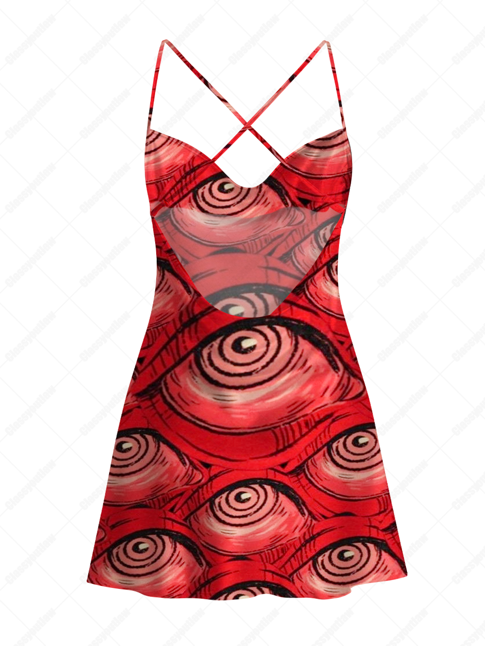 RED EYE SATIN CROSS BACK MINI DRESS