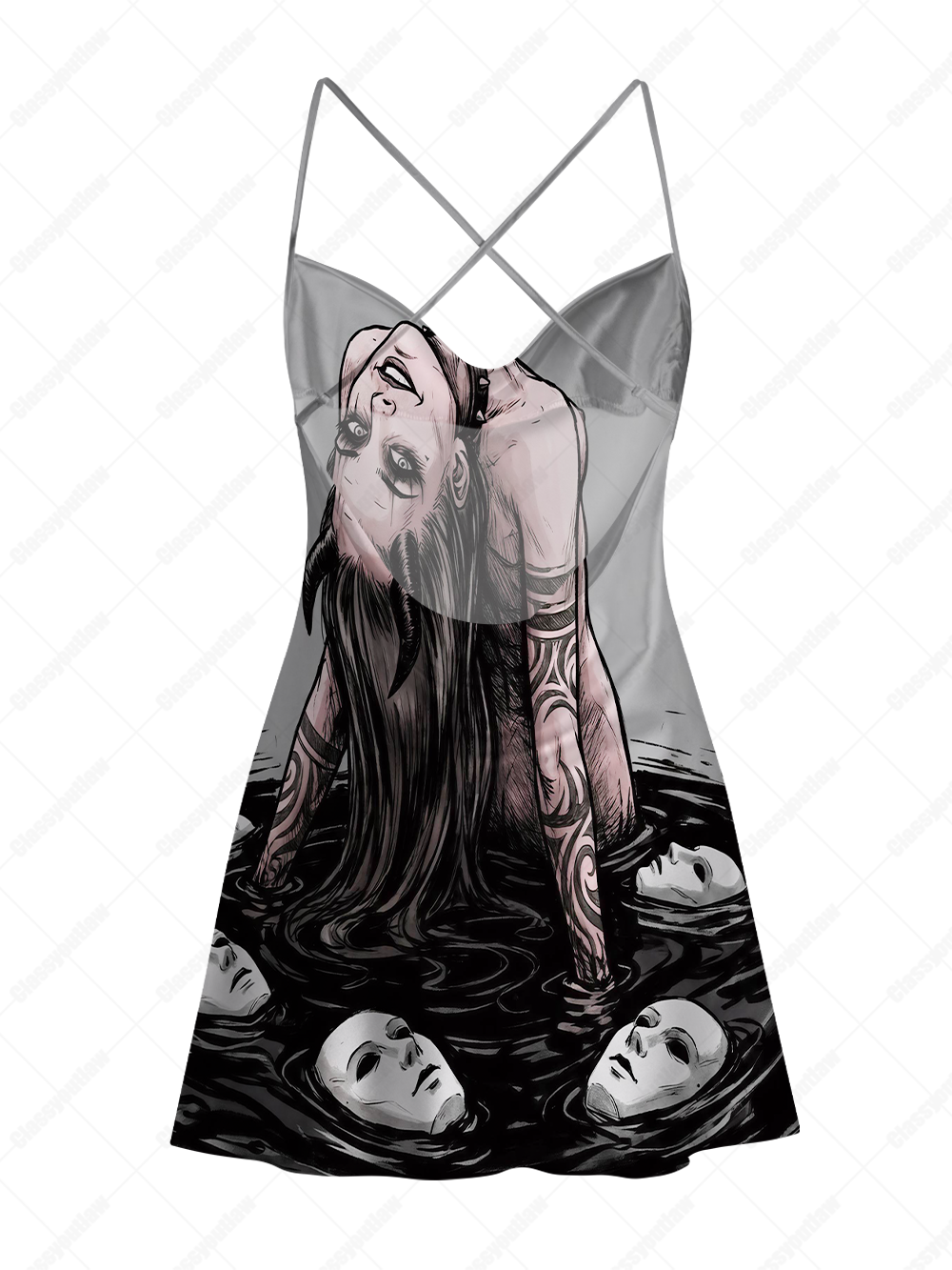 LONG-HAIRED GIRL WITH DESIRES SATIN CROSS BACK MINI DRESS