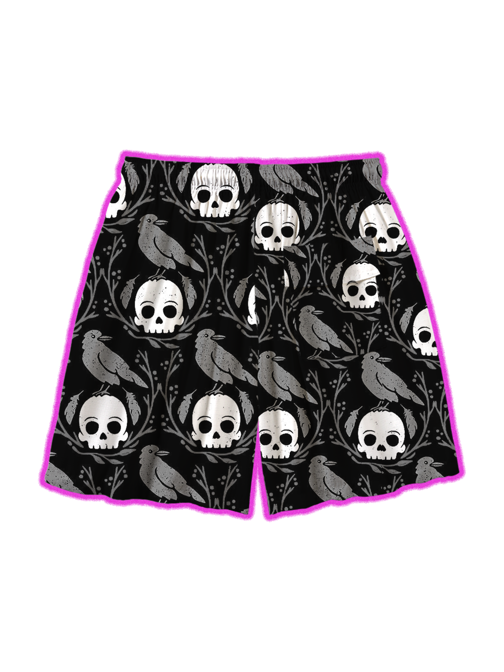 BLACK RAVEN AND SKULL ALL OVER PRINT SHORTS