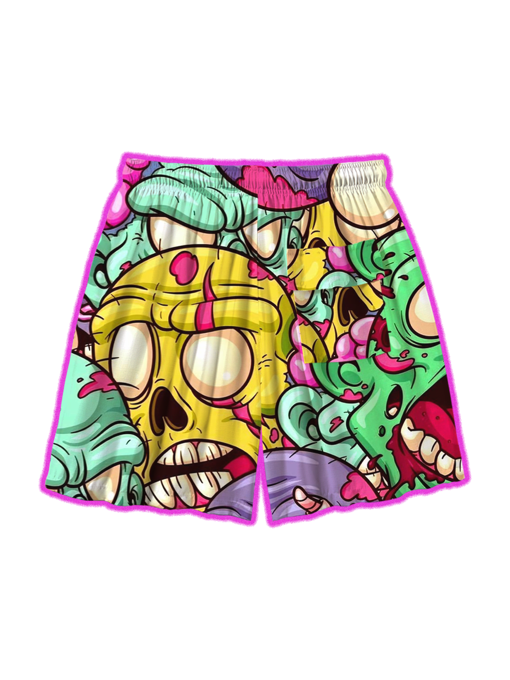 NEON ZOMBIE SKULLS ALL OVER PRINT SHORTS