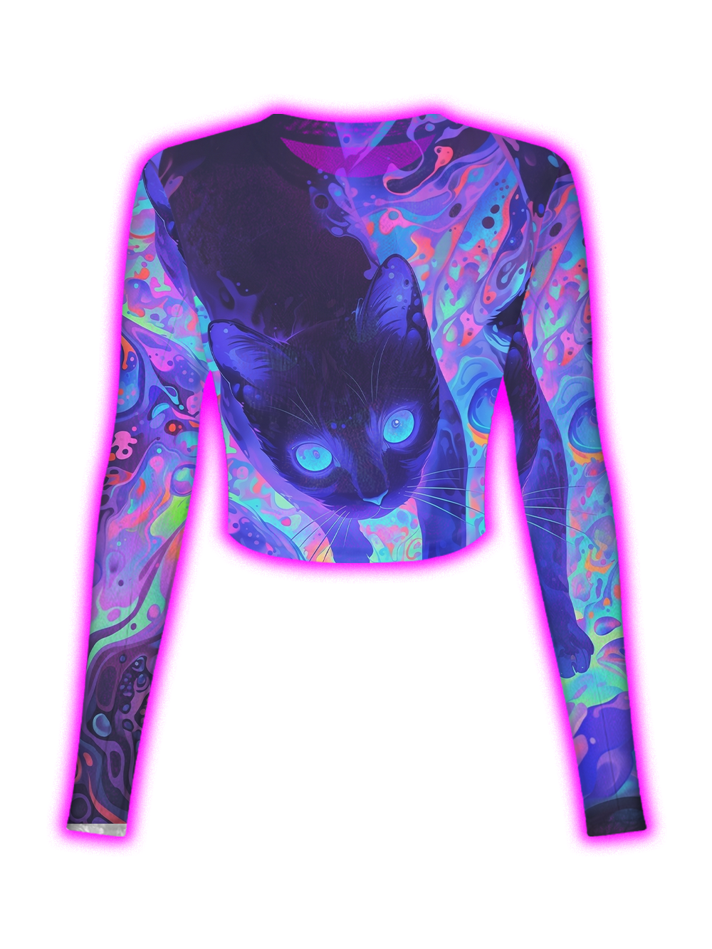 PSYCHEDELIC NEON COSMIC CAT MESH TOP
