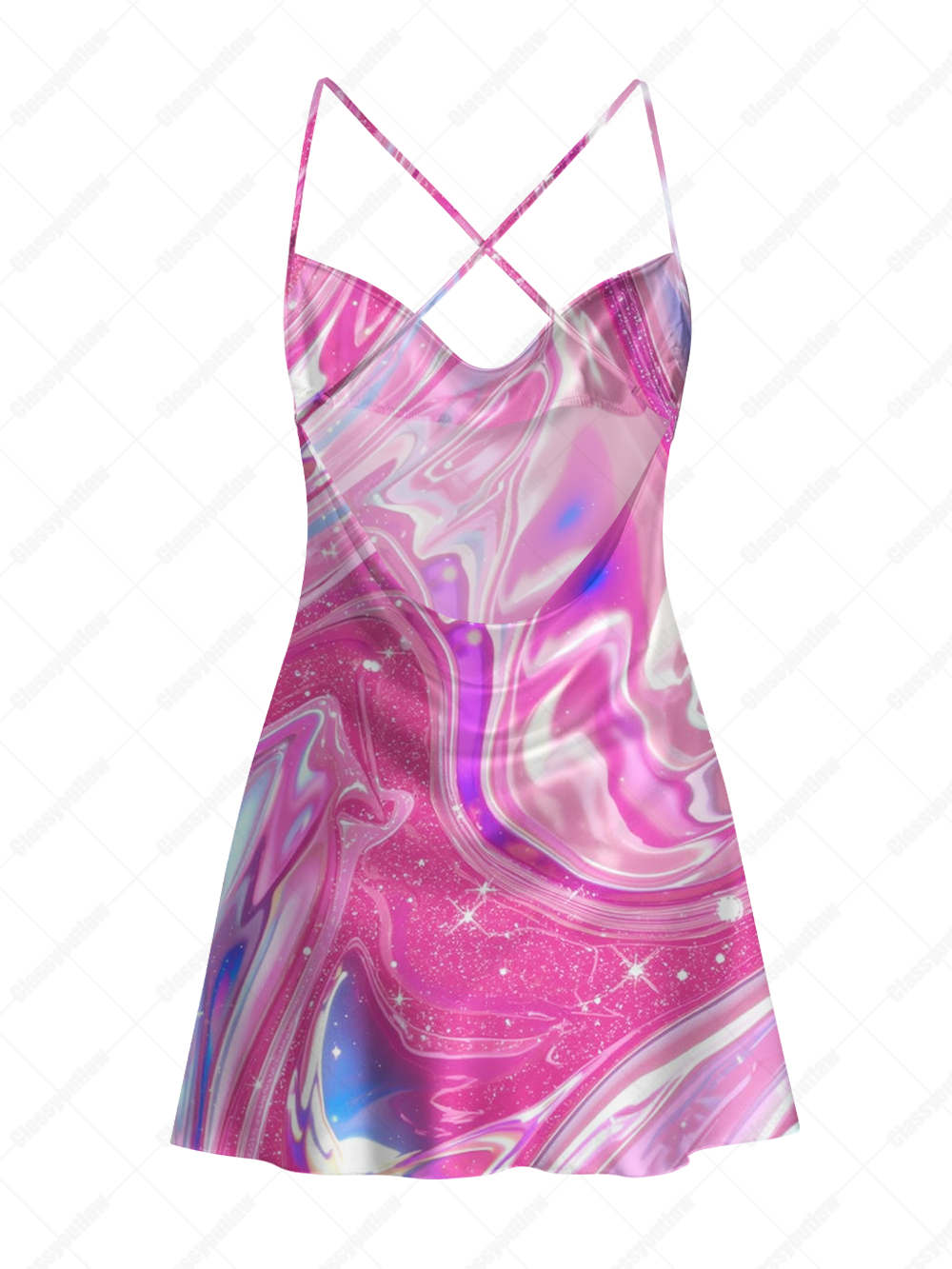 PINK SIREN SATIN CROSS BACK MINI DRESS