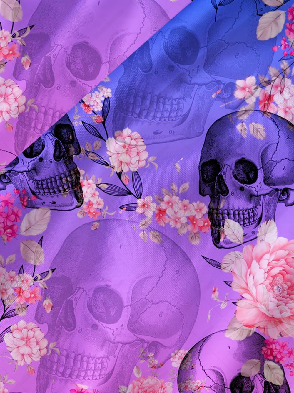 PURPLE FLORAL SKULL SATIN CROSS BACK MINI DRESS