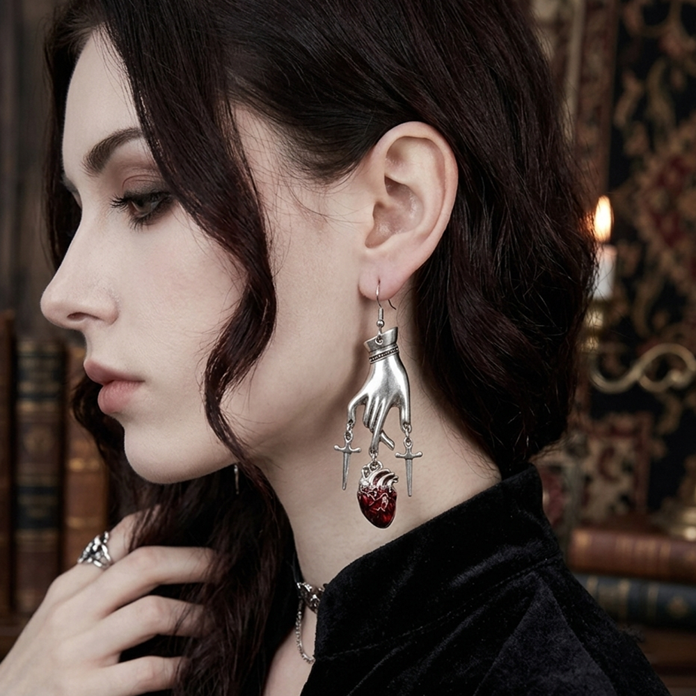 DARK RUBY HAND EARRINGS