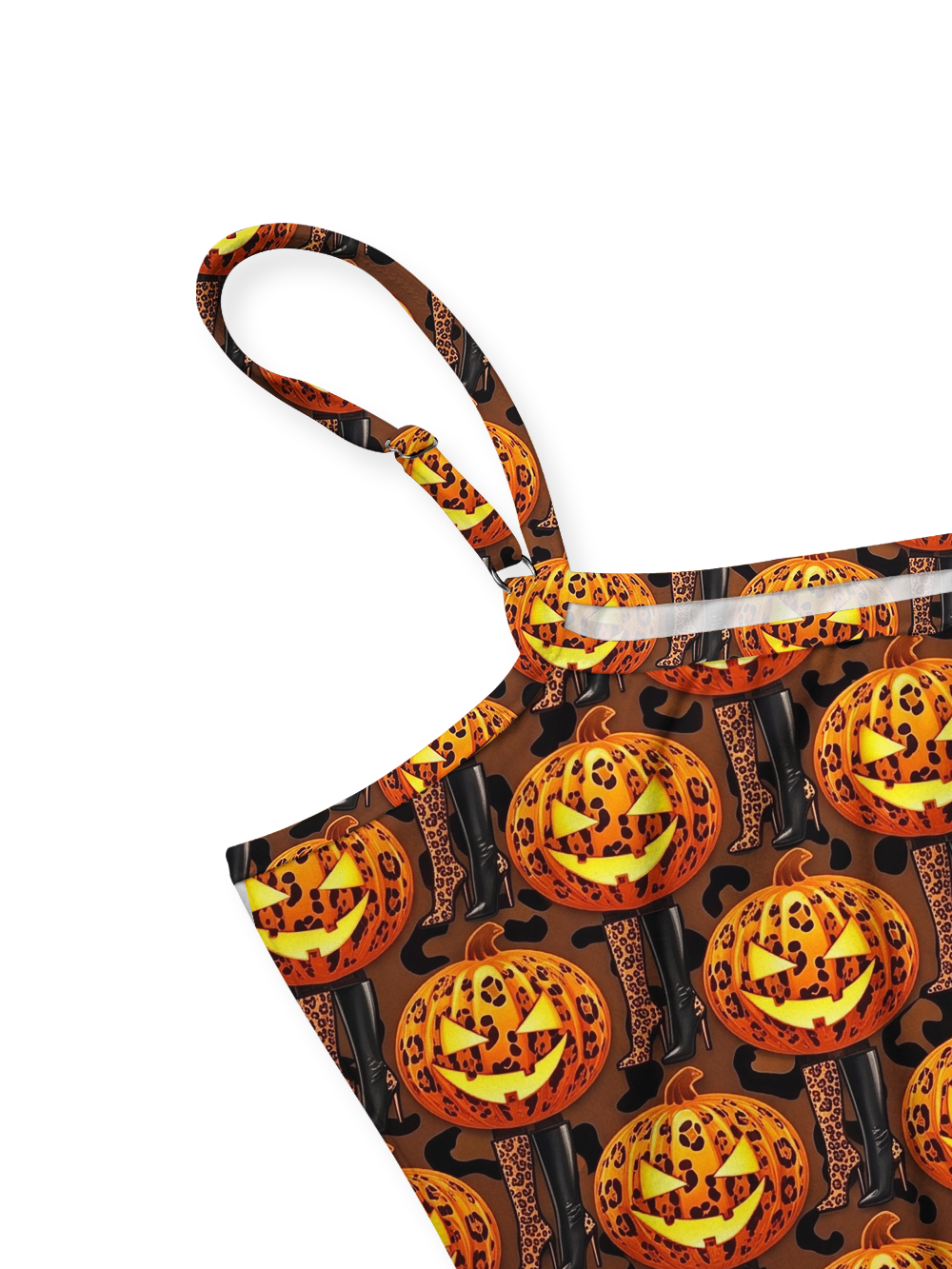 PUMPKIN LEOPARD FULL-PRINT SPAGHETTI-STRAP TOP