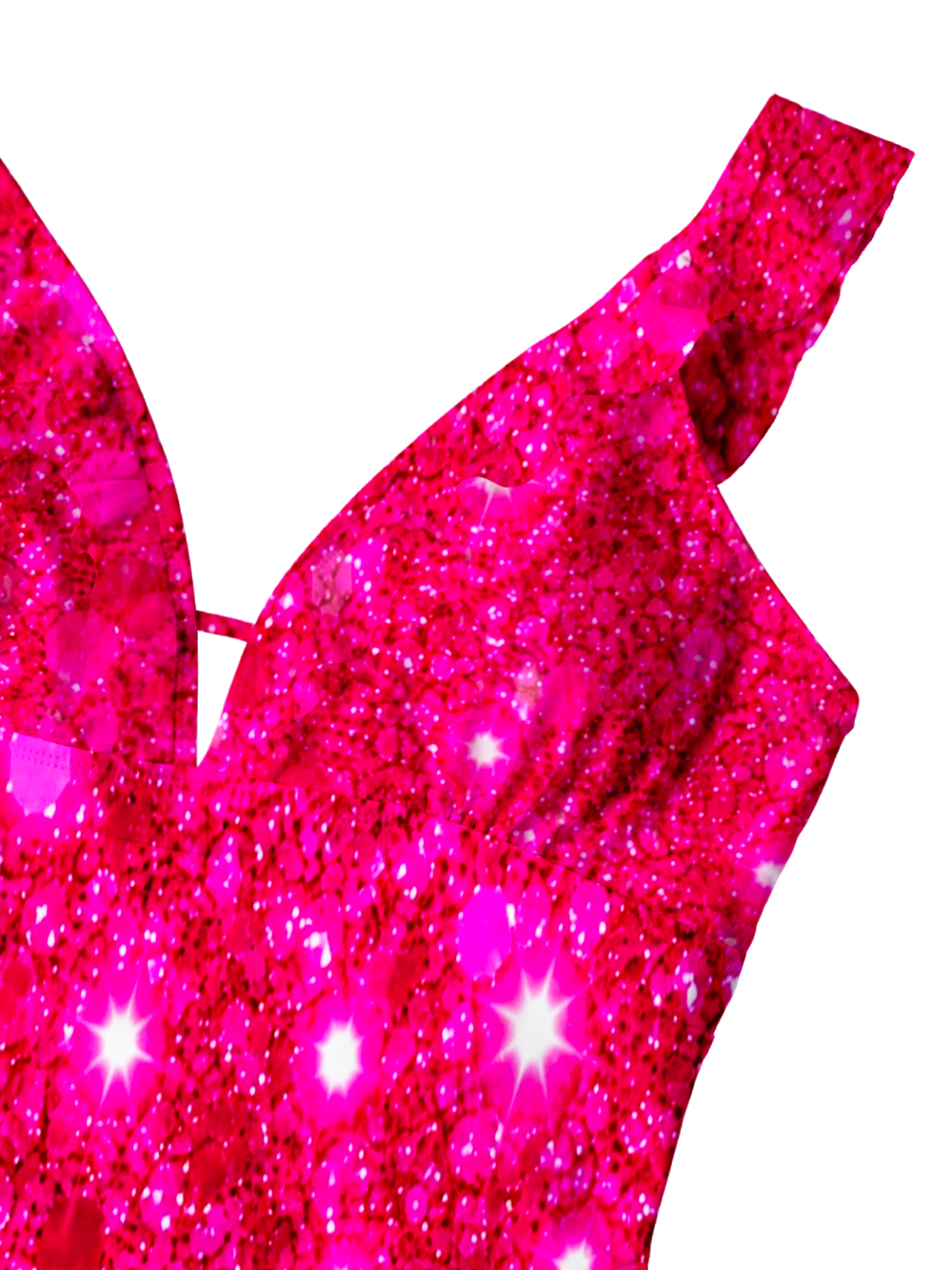 HOT PINK SPARKLE V-NECK ONE PIECE SWIMSUIT