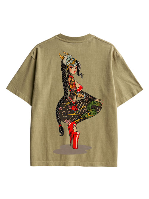 Tattooed Warrior Double Sided Print Washed TShirt