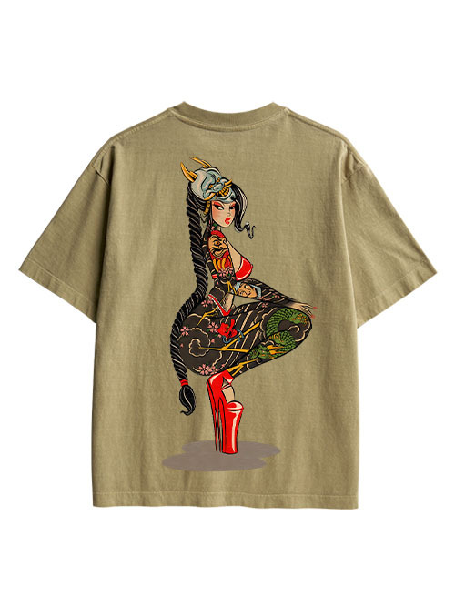 Tattooed Warrior Double Sided Print Washed TShirt