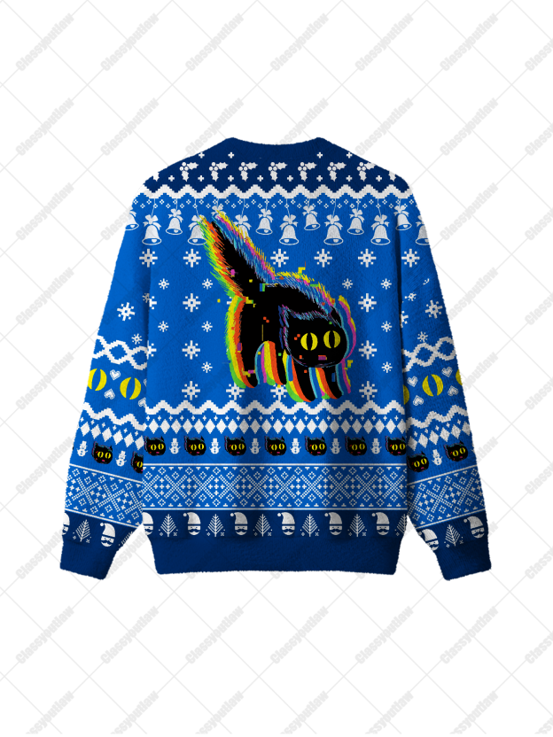 Neon Black Cat UGLY CHRISTMAS SWEATSHIRT