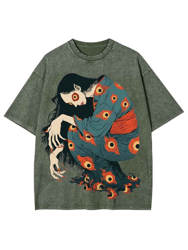 Eye Patterned Woman Washed Tshirt