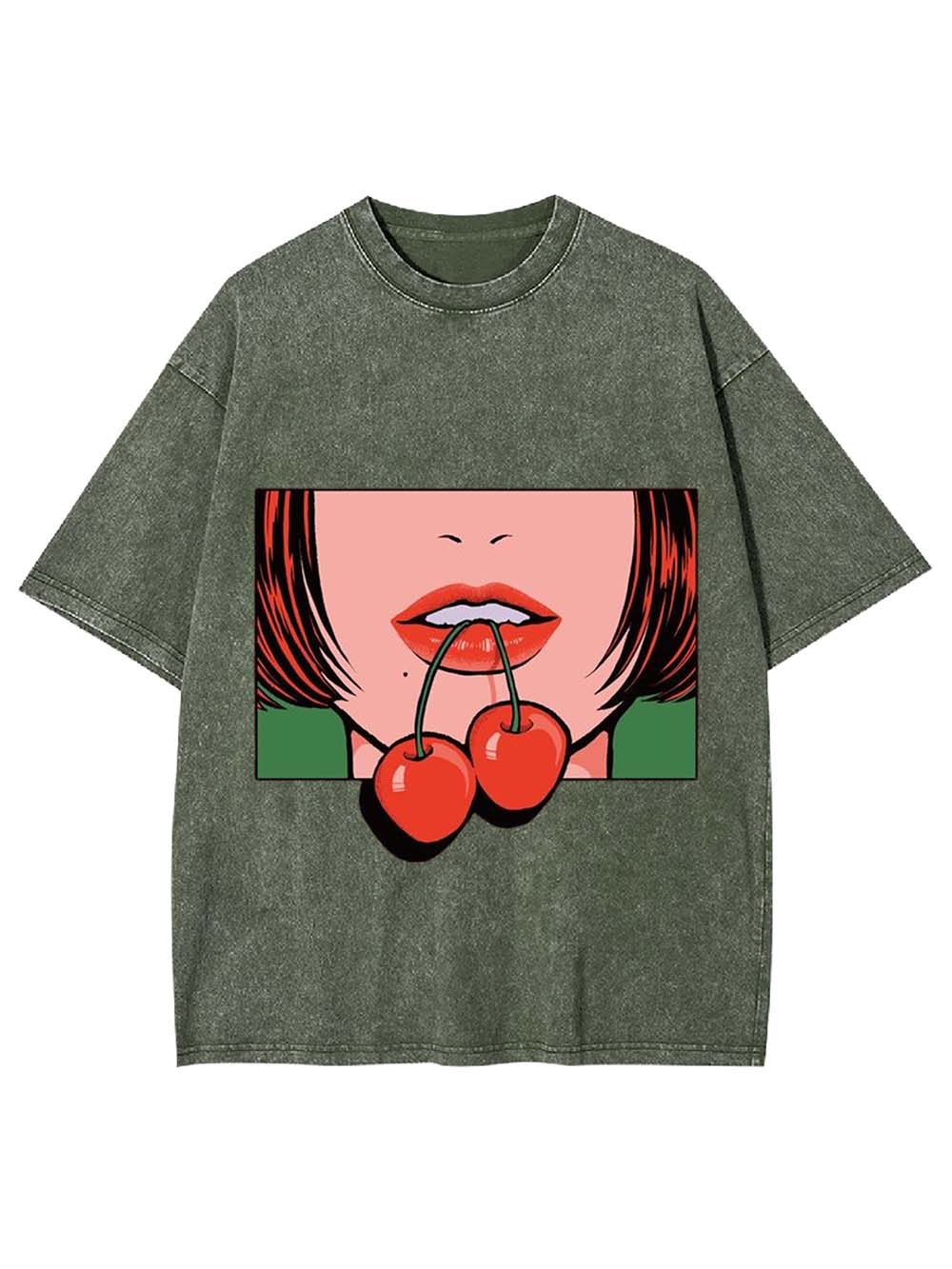 Red Lips Cherry Washed Tshirt