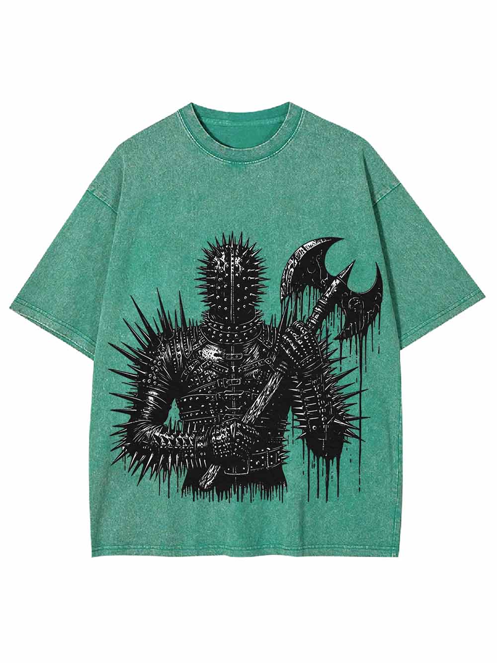 Spiked Warrior with Battle Axe Washed Tshirt
