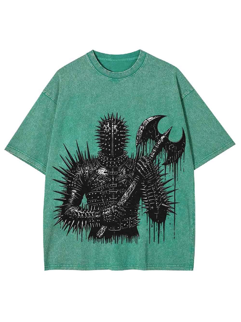 Spiked Warrior with Battle Axe Washed Tshirt