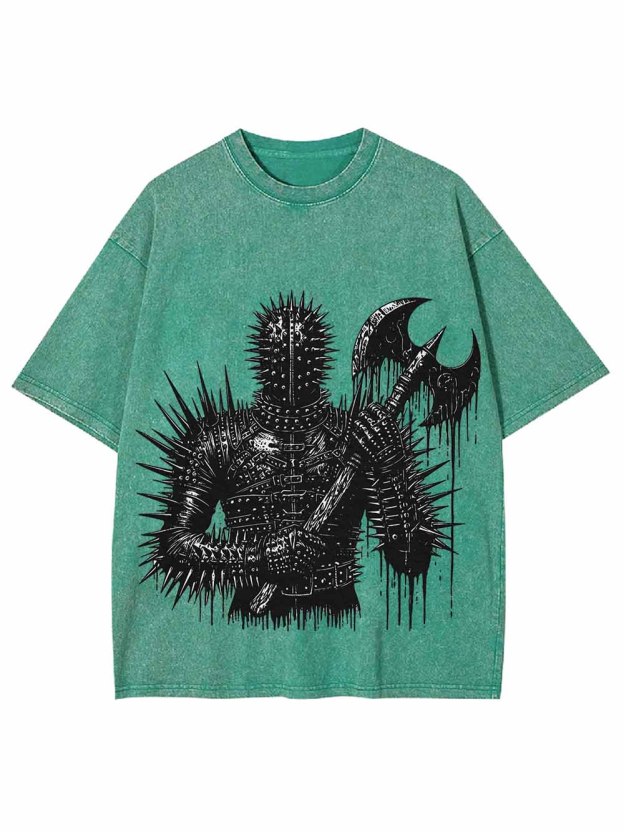 Spiked Warrior with Battle Axe Washed Tshirt