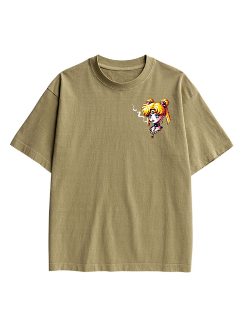 Punk Moon Double Sided Print Washed T-Shirt