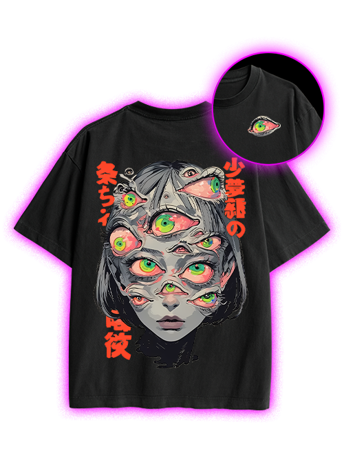 THOUSAND EYED FANTASY DOUBLE SIDED PRINT WASHED TSHIRT