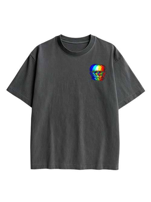Skull Illusion Double Sided Print Washed TShirt