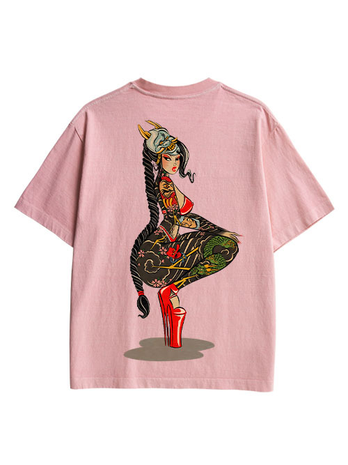 Tattooed Warrior Double Sided Print Washed TShirt