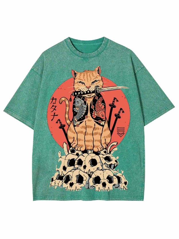 Samurai Cat Washed Tshirt
