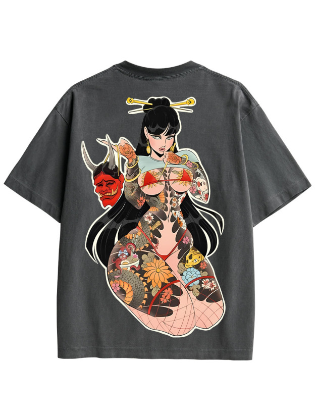 TATTOOED MYSTIQUE DOUBLE SIDED PRINT WASHED TSHIRT