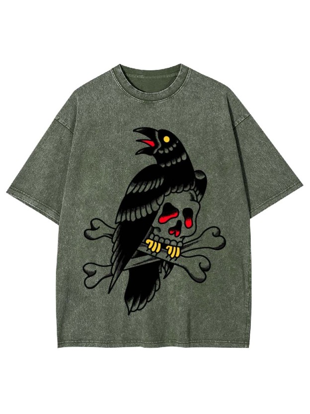 Skull Crossbones Graphic Washed Tshirt