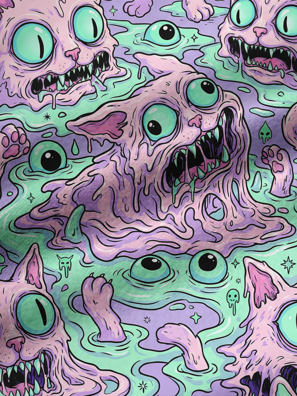 EYEBALL SLIME CAT FULL-PRINT SPAGHETTI-STRAP TOP