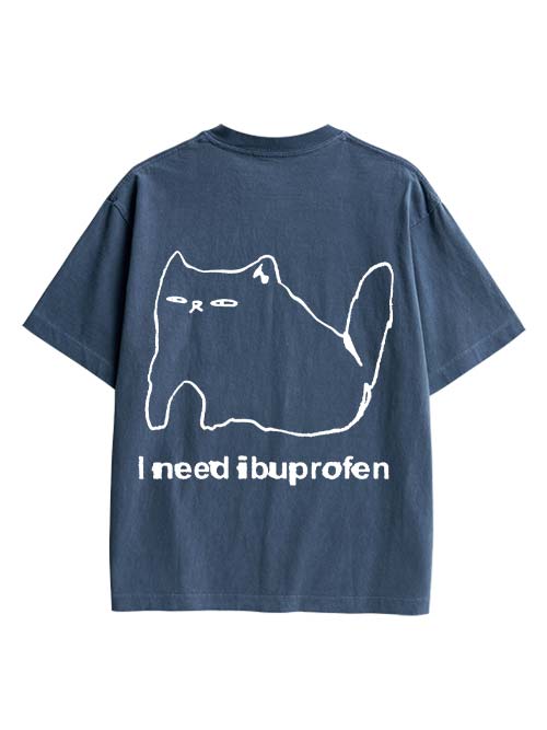 Ibuprofen Cat Double Sided Print Washed TShirt