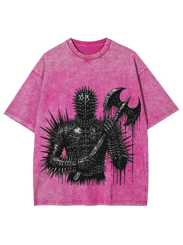 Spiked Warrior with Battle Axe Washed Tshirt