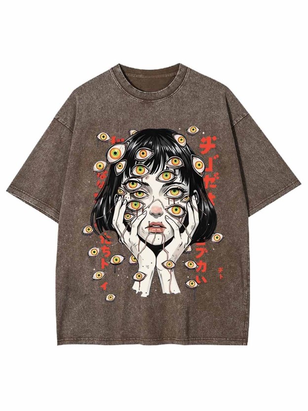 Weird Fantasy Girl With Many Eyes Washed Tshirt