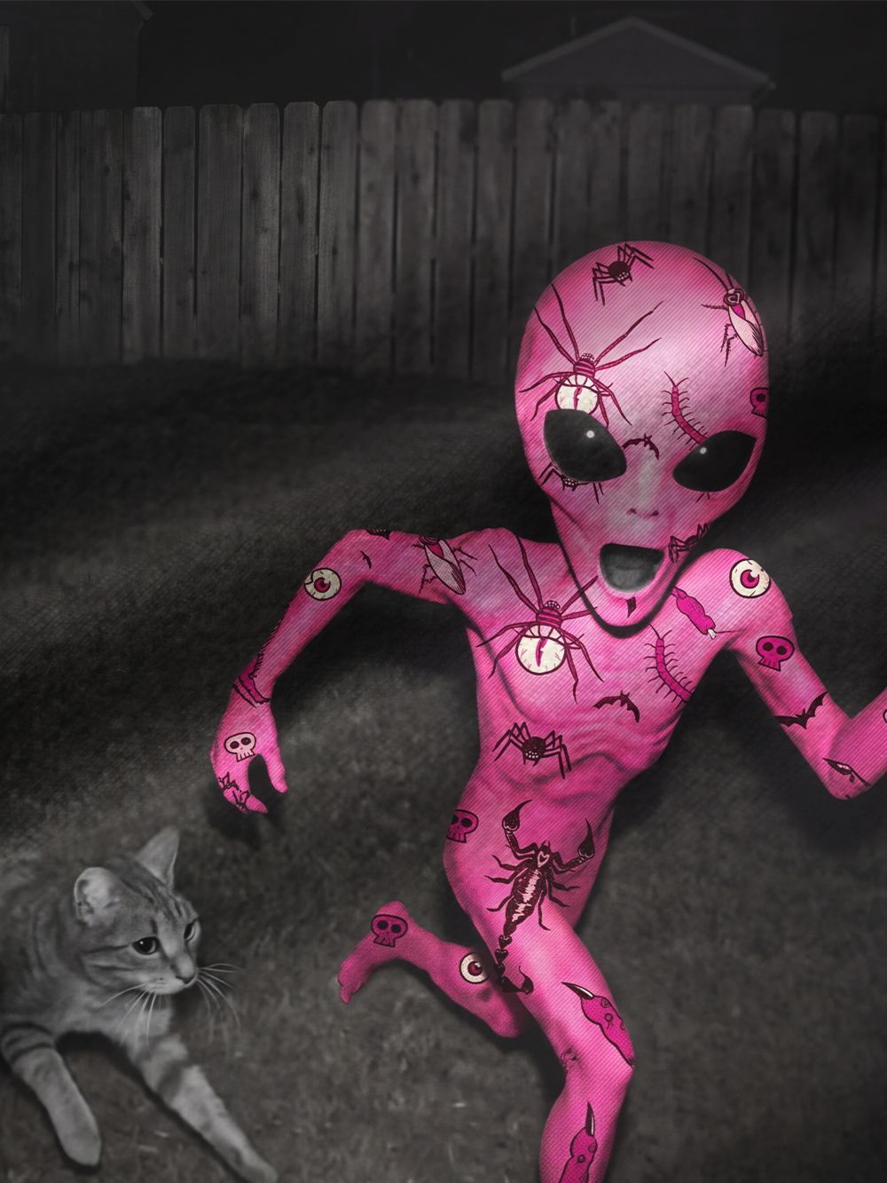 PINK INVADER FULL-PRINT SPAGHETTI-STRAP TOP