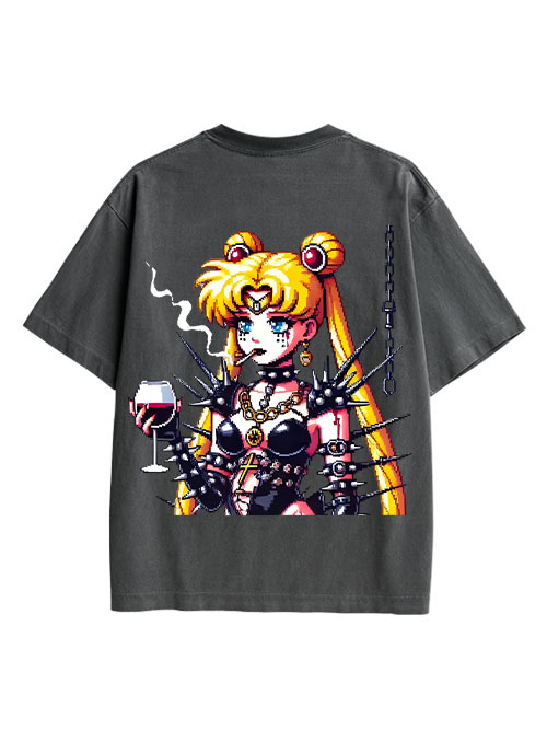 Punk Moon Double Sided Print Washed T-Shirt