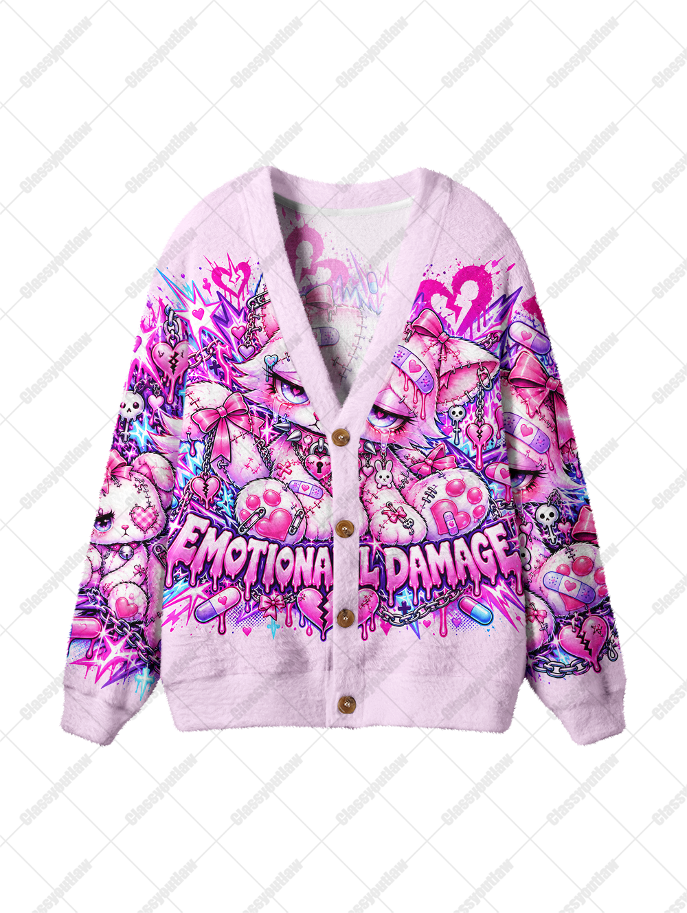 EMOTIONAL DAMAGE UGLY CARDIGAN SWEATERS