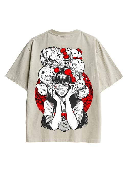 Tomie And Hello Kitty Double Sided Print Washed TShirt