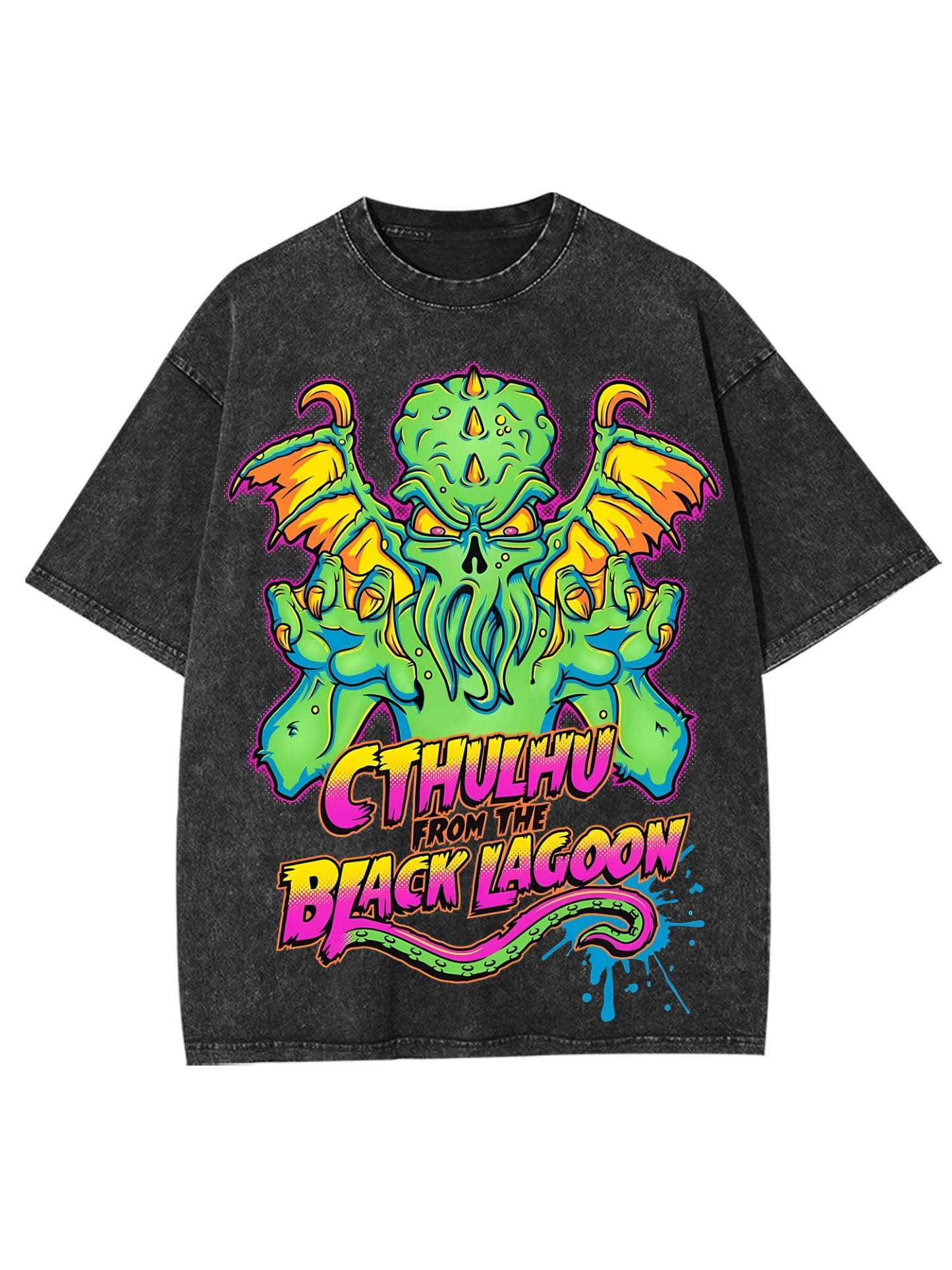 Cthulhu From The Black Lagoon Washed Tshirt-ClassyOutlaw Sale