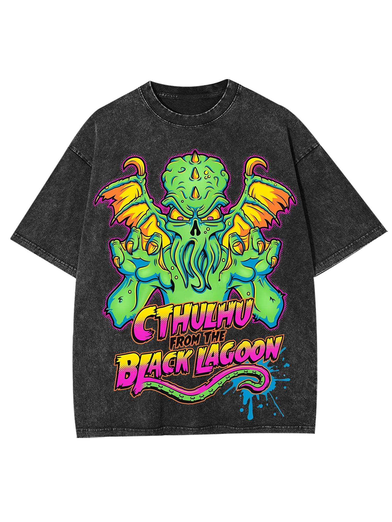 Cthulhu From The Black Lagoon Washed Tshirt-ClassyOutlaw Sale