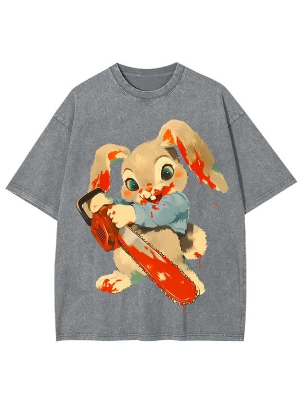Bloody Bunny with Chainsaw Washed Tshirt