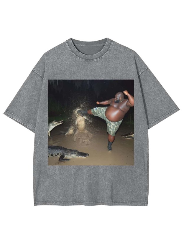 Kicking an alligator in the swamp Washed Tshirt