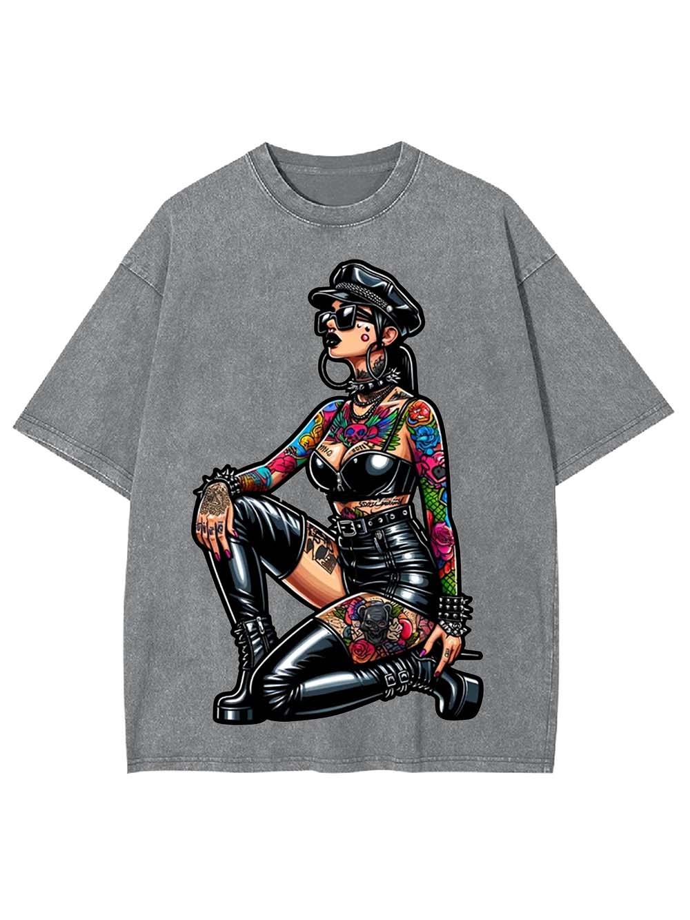 Pinup in Leather and Spikes Washed Tshirt