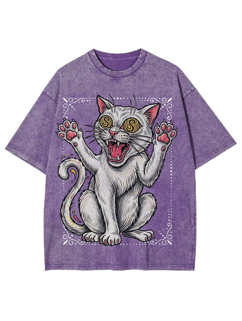 Dizzy White Cat Washed Tshirt