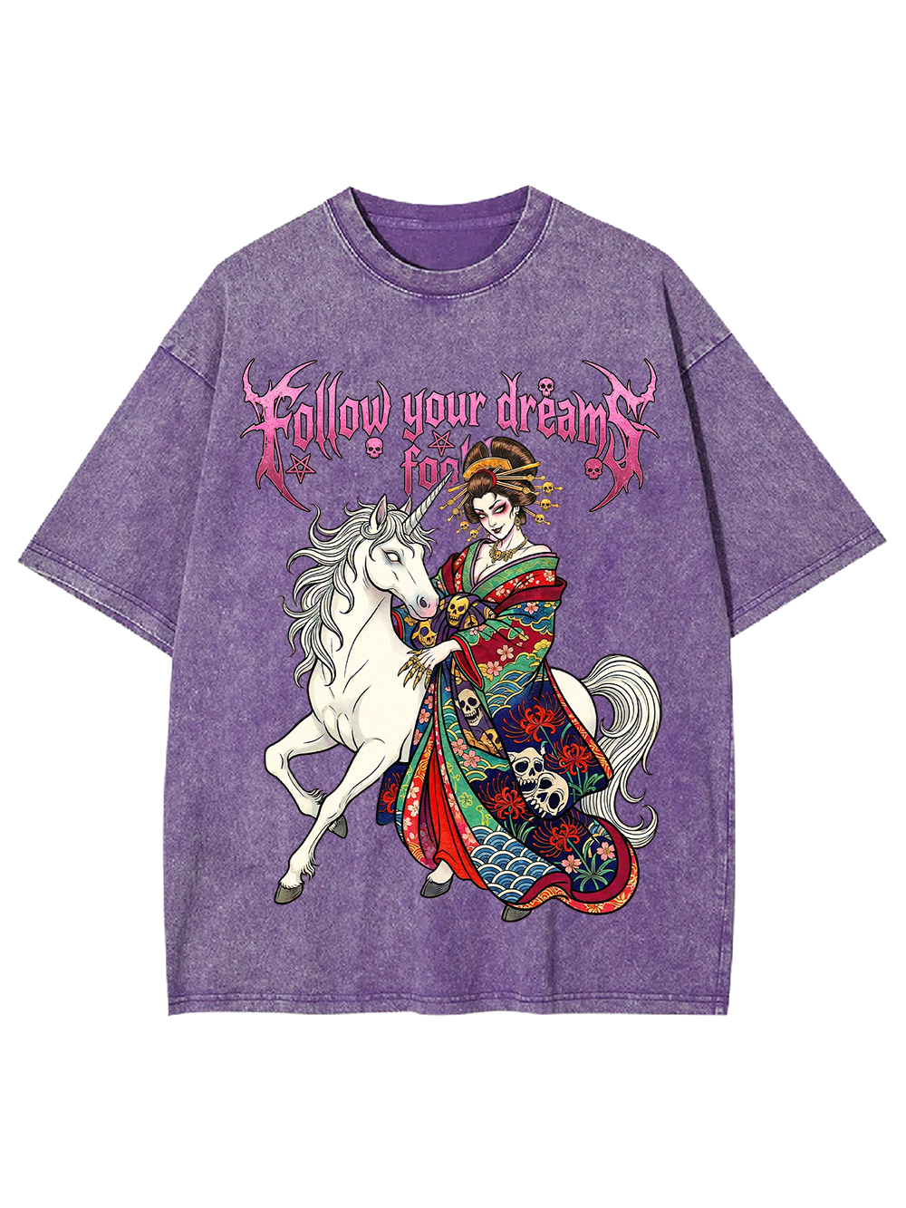 Dark Geisha on White Horse Washed Tshirt