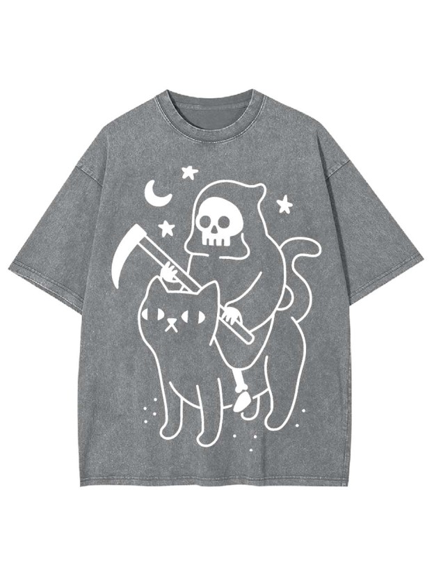 Grim Reaper's Cat Ride Washed Tshirt